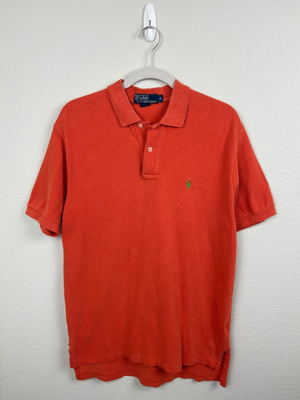 Vintage 90s Y2K Polo Ralph Lauren Orange 100% Cotton Green Pony Pique Polo Shirt